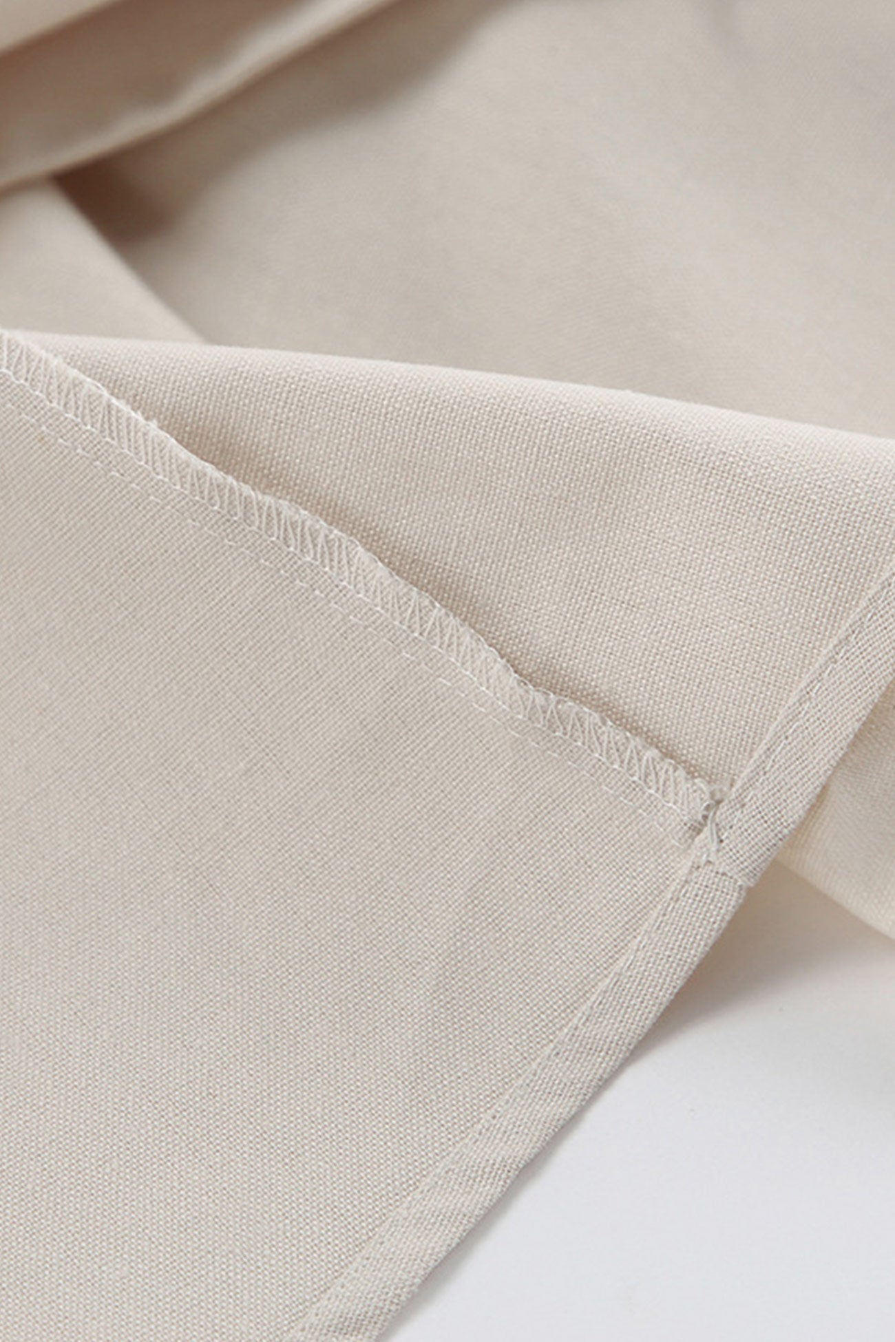 Deep V-Neck Puff Sleeve Button Front Linen A-Line Midi Dress