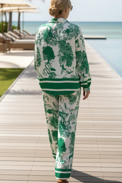 V Neck Vintage Print Two-piece Outfit