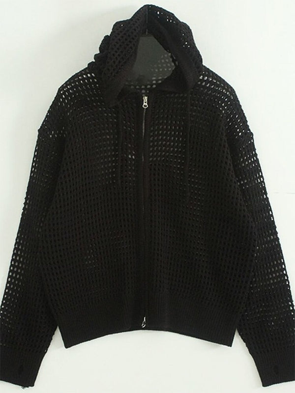 Knit All Over Cutout Hooded Cardigan