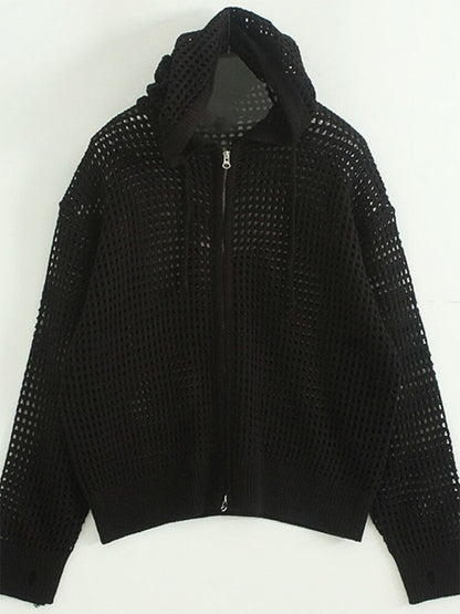 Knit All Over Cutout Hooded Cardigan