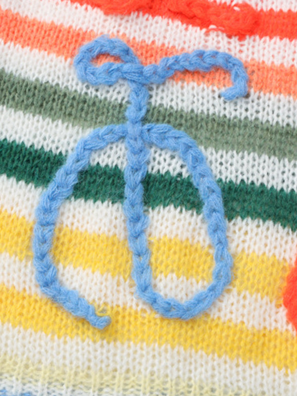 Rainbow Contrast Stripe Pullover Sweater