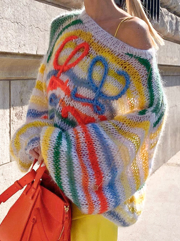 Rainbow Contrast Stripe Pullover Sweater