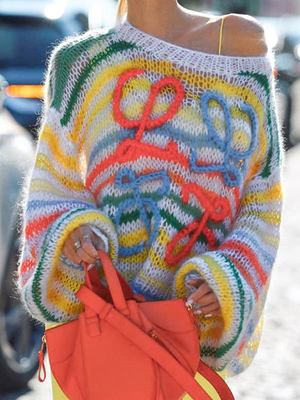 Rainbow Contrast Stripe Pullover Sweater
