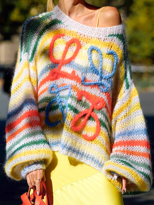 Rainbow Contrast Stripe Pullover Sweater