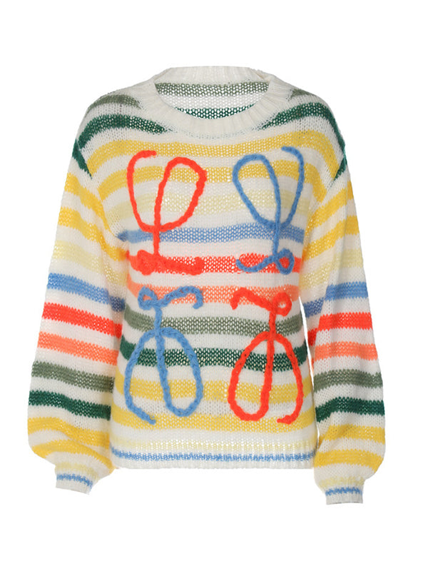Rainbow Contrast Stripe Pullover Sweater