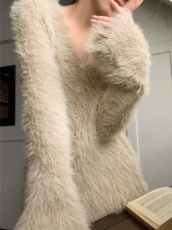 Solid Color V Neck Button Up Cardigan