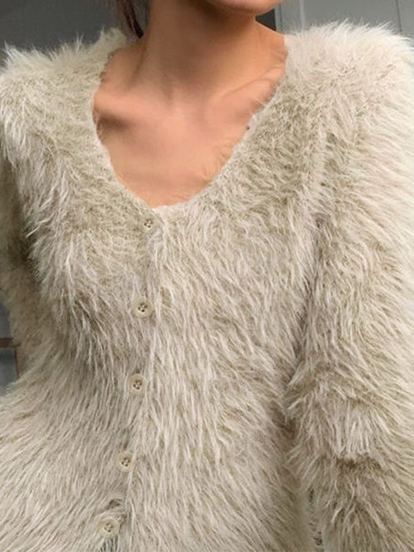 Solid Color V Neck Button Up Cardigan