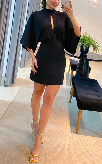 Mock Neck Front Cut Out Kimono Sleeve Mini Dress