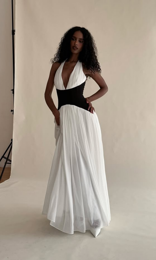 | Sculpted Waist Halter Evening Gown