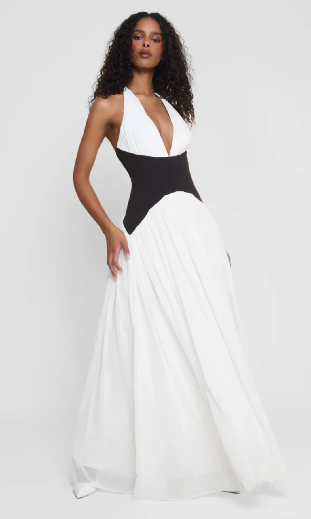 | Sculpted Waist Halter Evening Gown