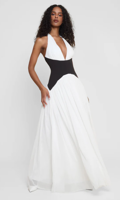| Sculpted Waist Halter Evening Gown