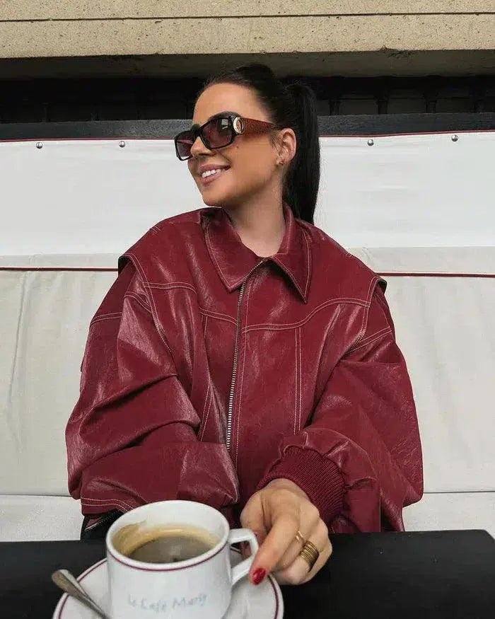 | Glossy vegan leather bomber jacket