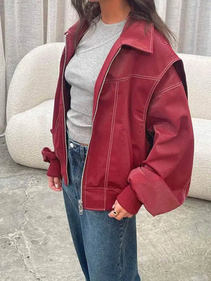 | Glossy vegan leather bomber jacket