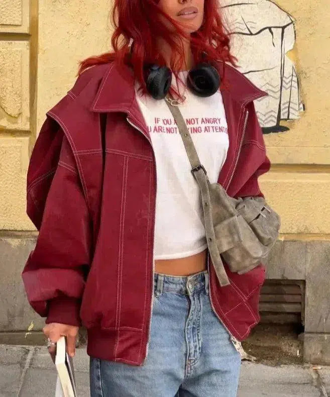 | Glossy vegan leather bomber jacket