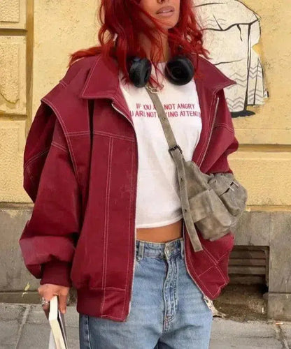 | Glossy vegan leather bomber jacket
