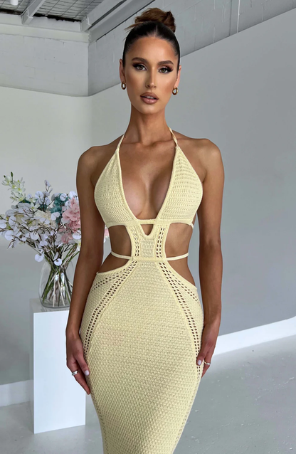 | Cut-out Crochet Halter Dress