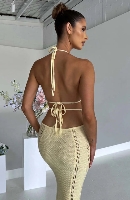 | Cut-out Crochet Halter Dress
