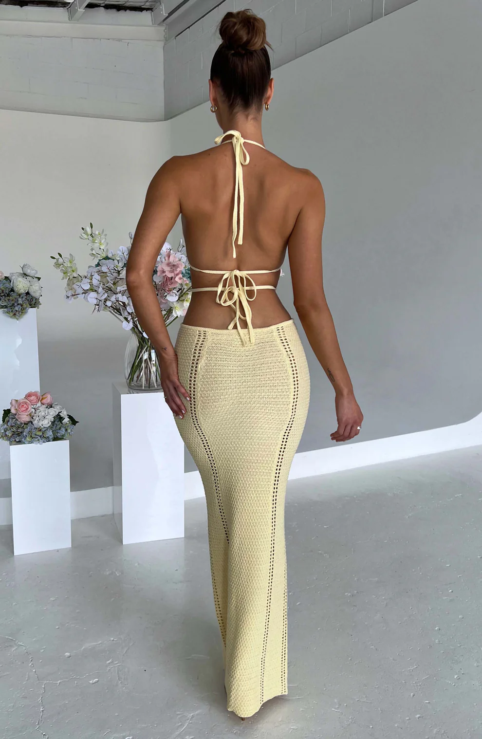 | Cut-out Crochet Halter Dress