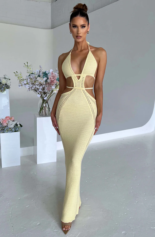 | Cut-out Crochet Halter Dress