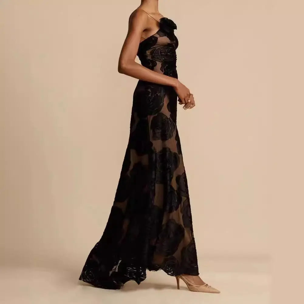 | Strapless Floral Evening Gown