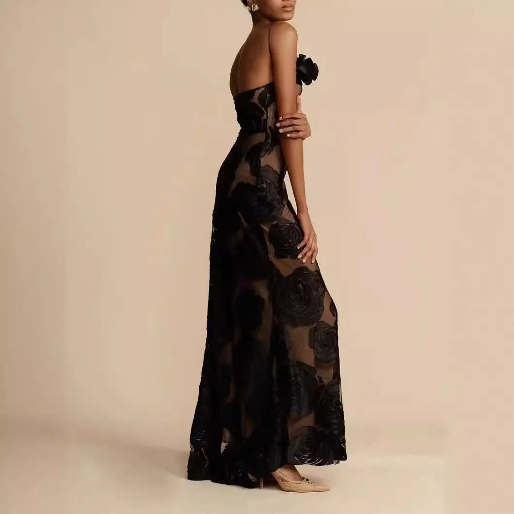 | Strapless Floral Evening Gown
