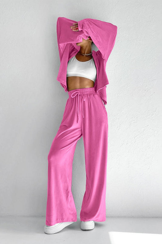 Velvet Hooded Zipper Two-Piece Sweatpants Set