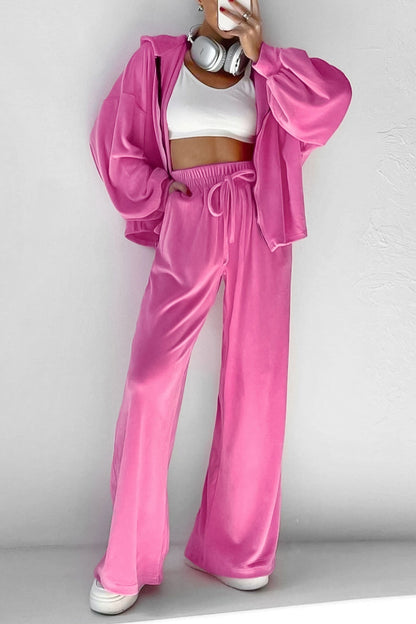 Velvet Hooded Zipper Two-Piece Sweatpants Set