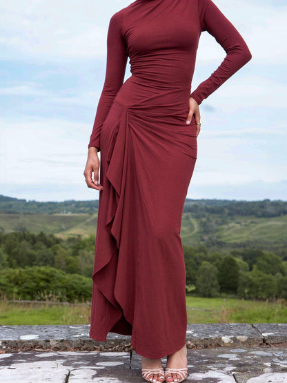| Draped Elegant Stretch Long-Sleeve Gown
