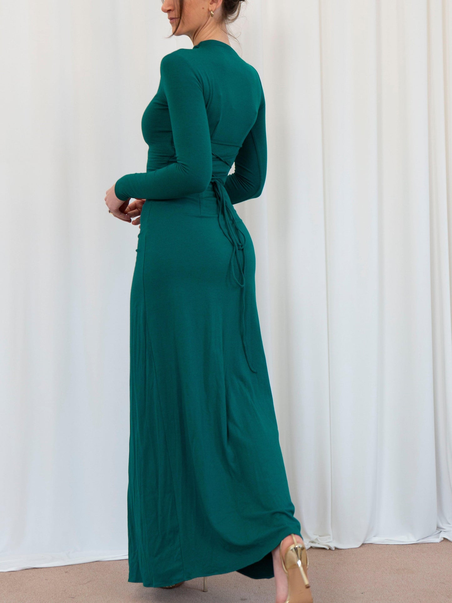 | Draped Elegant Stretch Long-Sleeve Gown