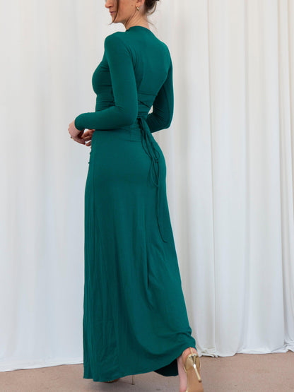 | Draped Elegant Stretch Long-Sleeve Gown