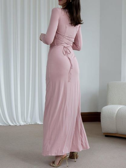 | Draped Elegant Stretch Long-Sleeve Gown