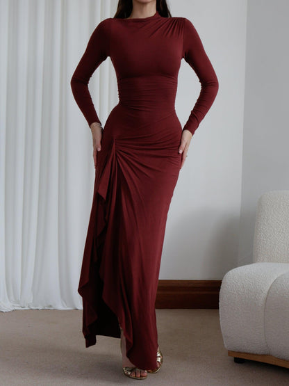 | Draped Elegant Stretch Long-Sleeve Gown