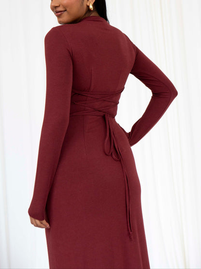 | Draped Elegant Stretch Long-Sleeve Gown