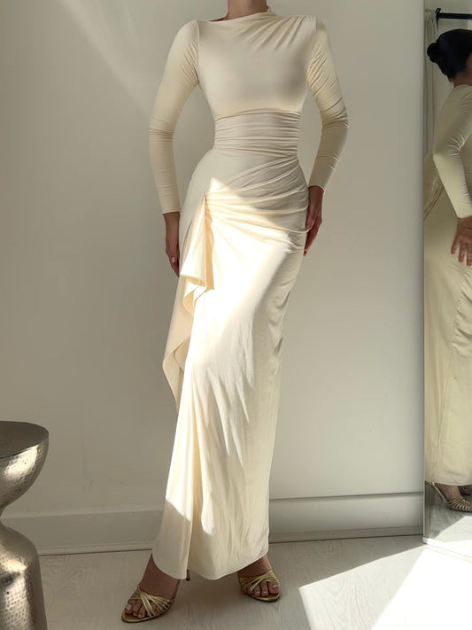 | Draped Elegant Stretch Long-Sleeve Gown