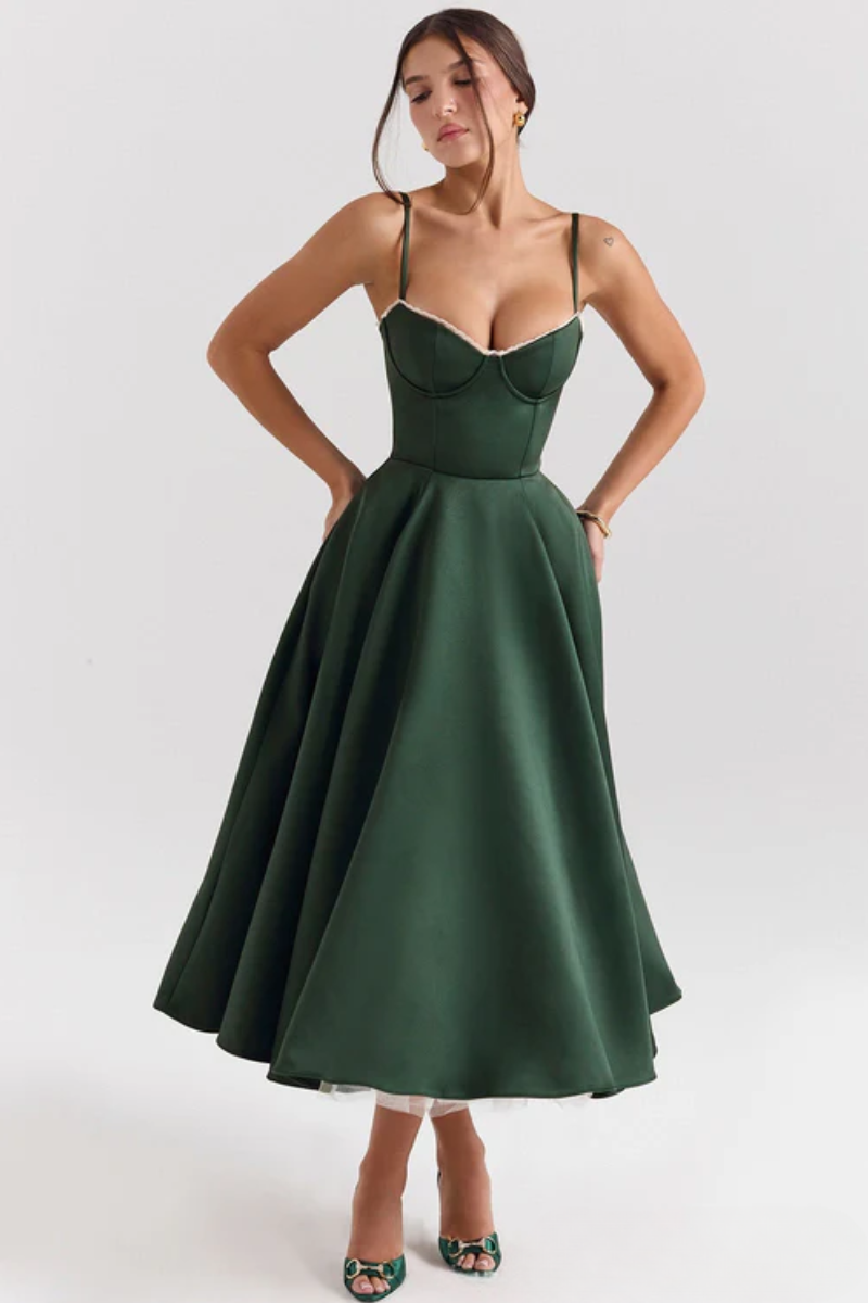 | Corset Bodice Midi Cocktail Dress
