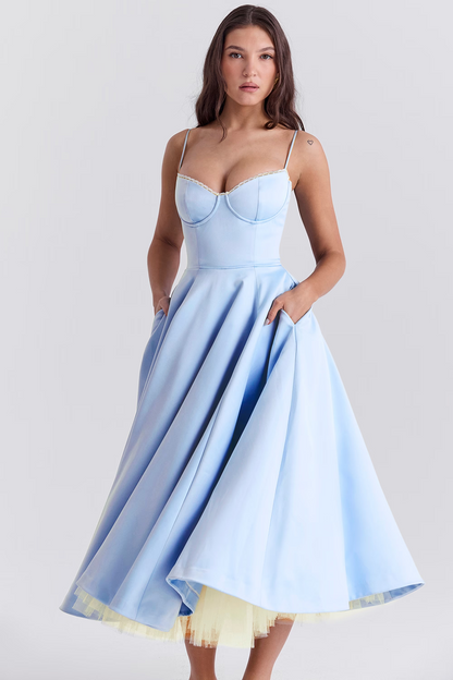 | Corset Bodice Midi Cocktail Dress