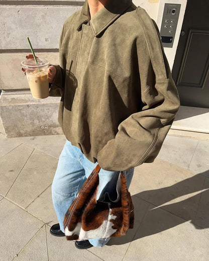 | Faux suede bomber jacket