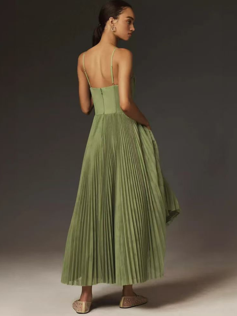 | Pleated Corset Midi Dress