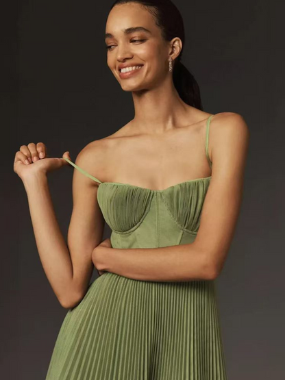 | Pleated Corset Midi Dress