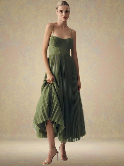 | Pleated Corset Midi Dress