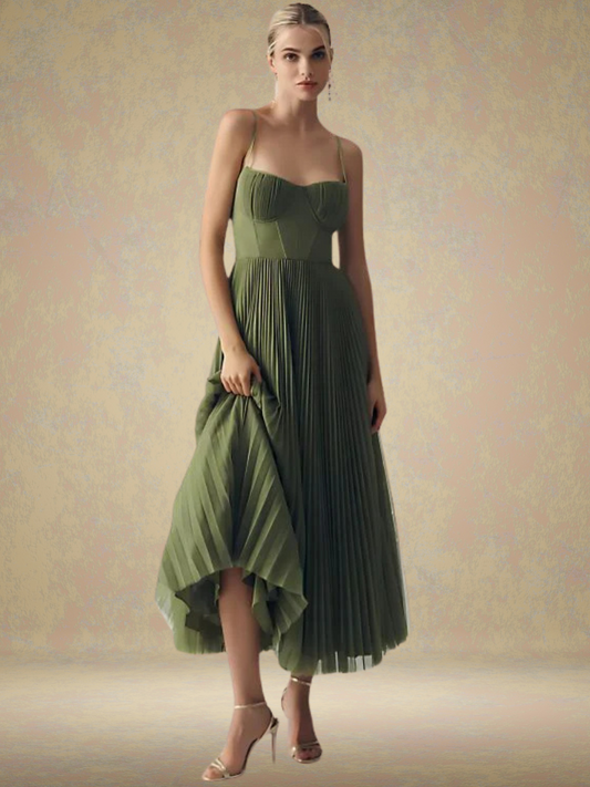 | Pleated Corset Midi Dress