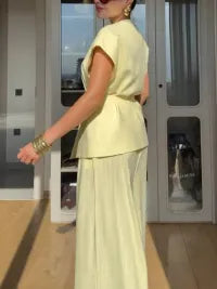 Minimalist Vest And Wide Leg Pants Suit-Vest