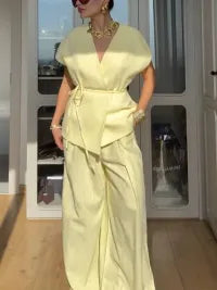 Minimalist Vest And Wide Leg Pants Suit-Vest