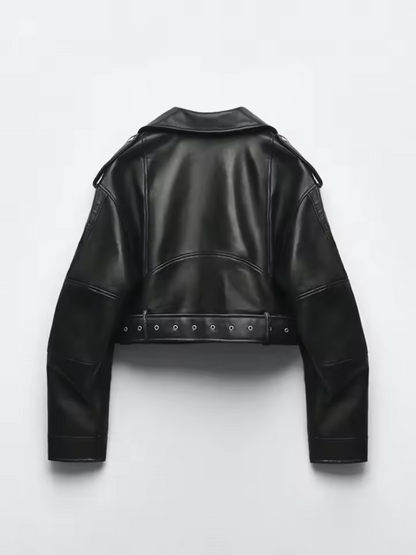 Faux Leather Biker Jacket | Cropped Fit