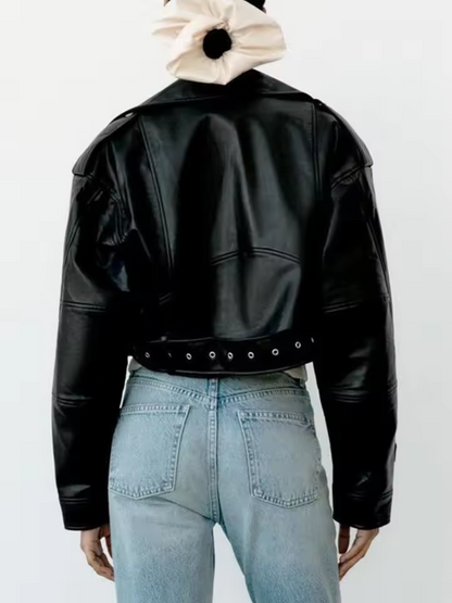 Faux Leather Biker Jacket | Cropped Fit