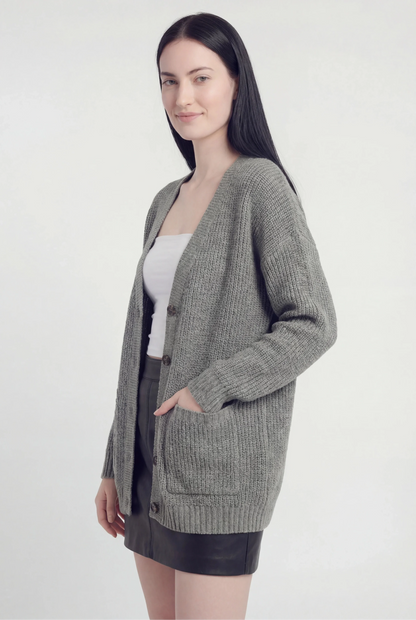 Maison Rib Knit Oversized V-Neck Cardigan | Patch Pockets | Longline