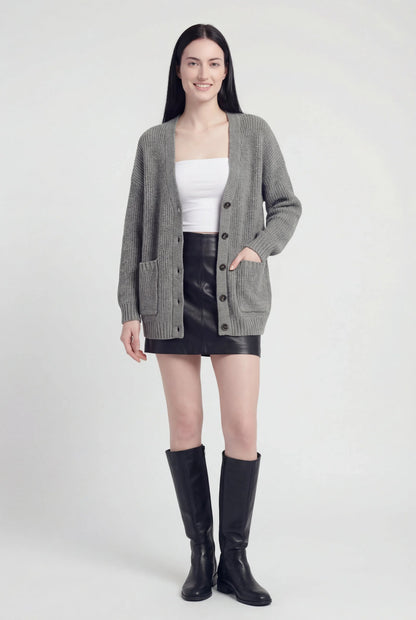 Maison Rib Knit Oversized V-Neck Cardigan | Patch Pockets | Longline