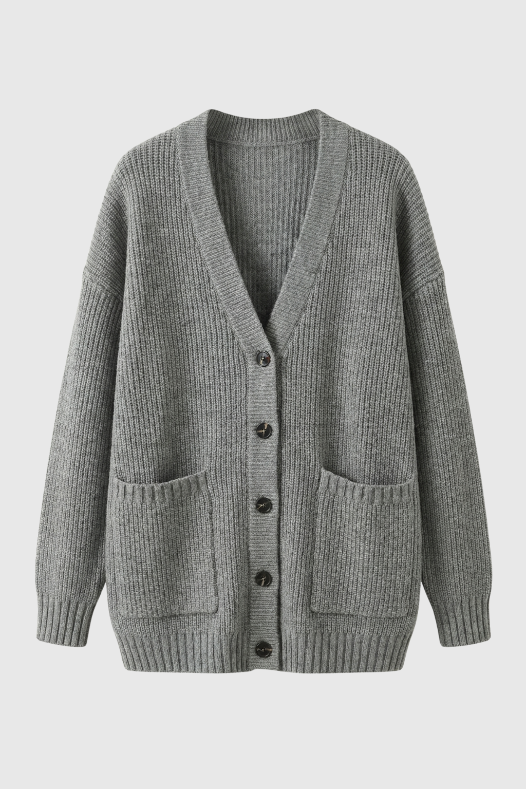 Maison Rib Knit Oversized V-Neck Cardigan | Patch Pockets | Longline