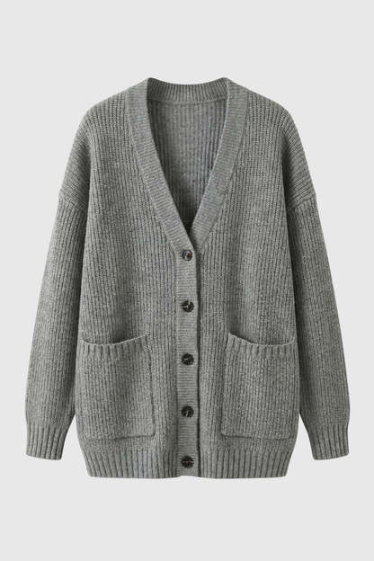 Maison Rib Knit Oversized V-Neck Cardigan | Patch Pockets | Longline