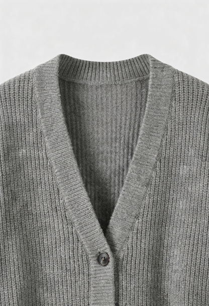 Maison Rib Knit Oversized V-Neck Cardigan | Patch Pockets | Longline